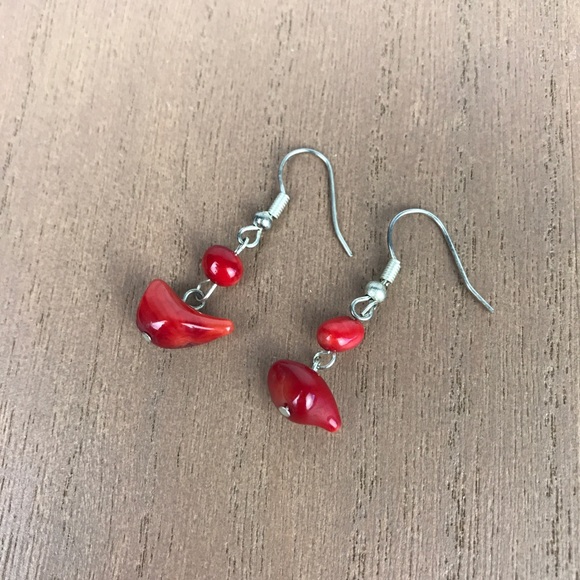 🚫SOLD🚫 NWOT Natural Red Coral Dangle Earrings - Picture 4 of 12